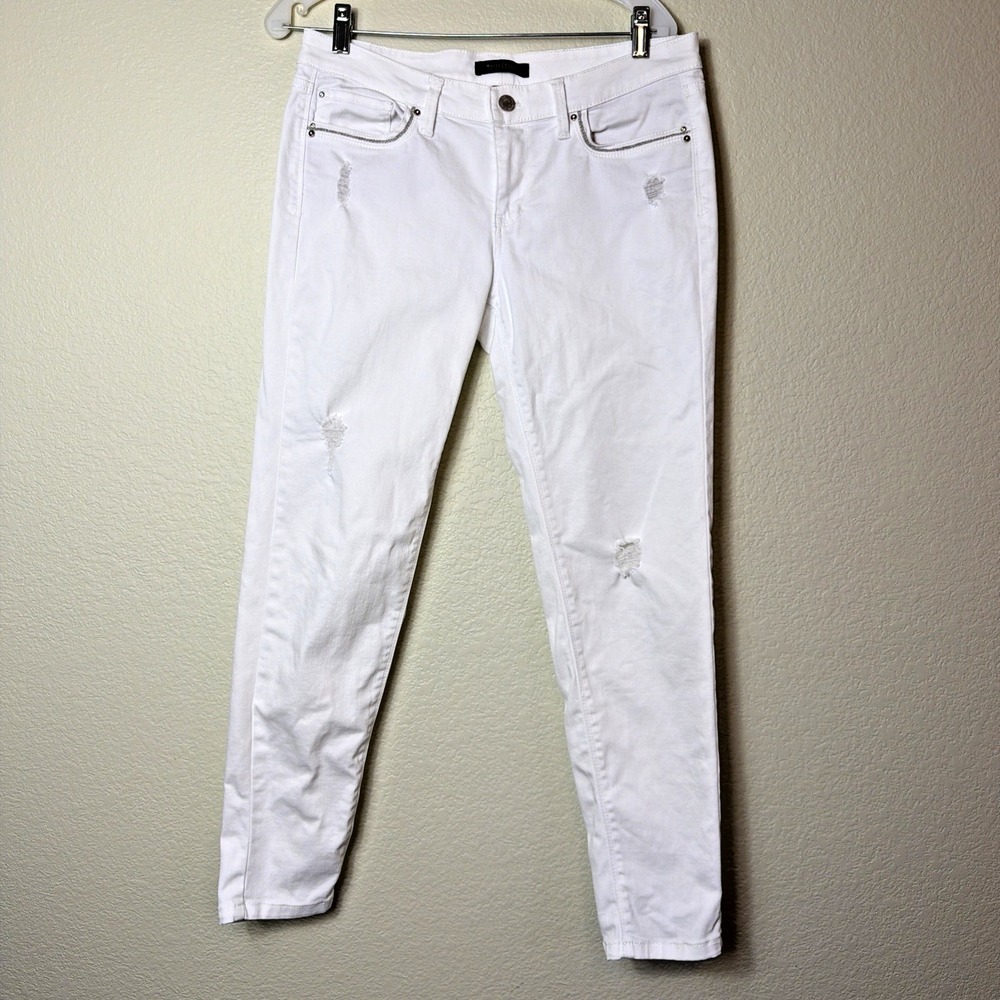 White House Black Market Slim Boyfriend Jeans 6 Off-White Ankle Ripped Stretch